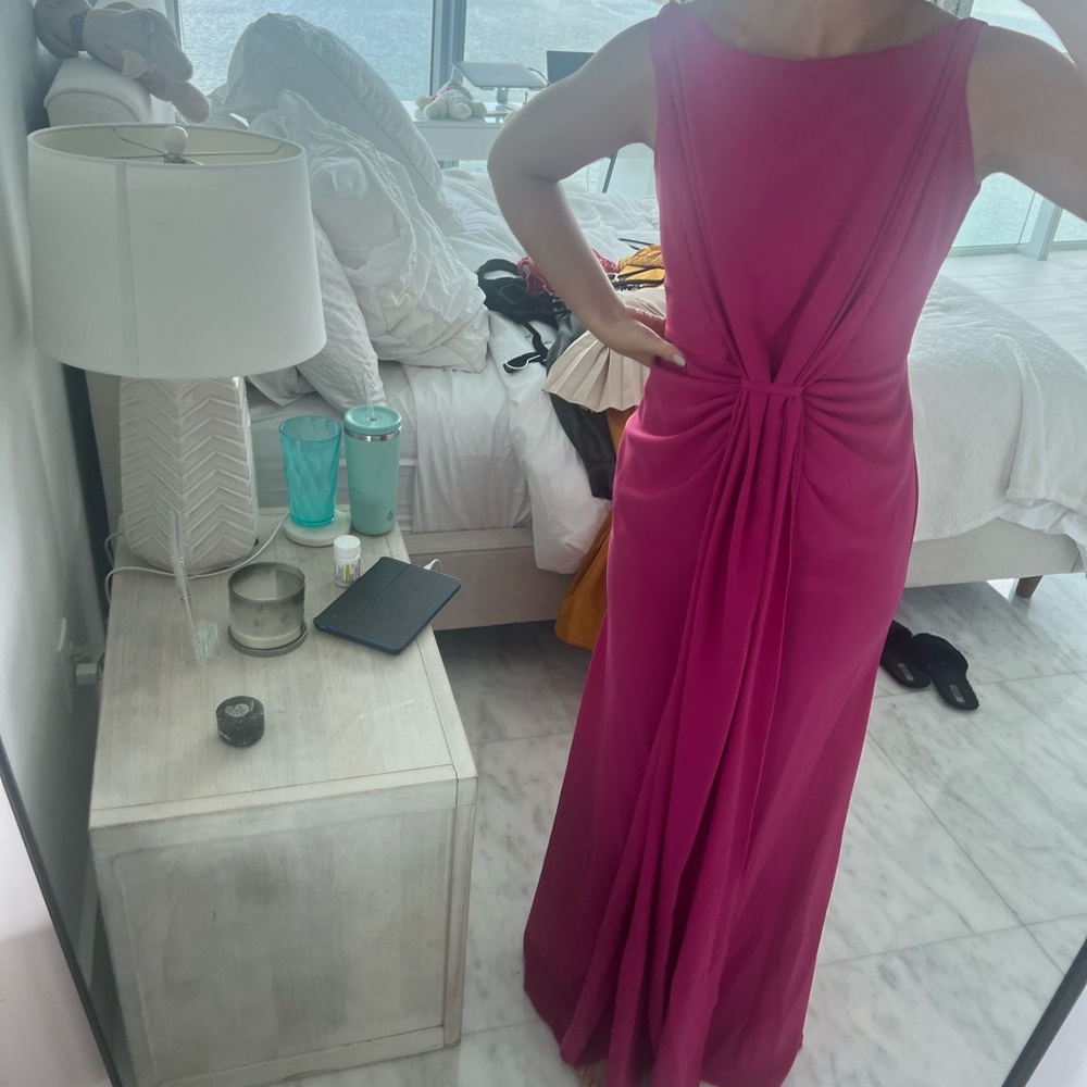 Hot pink gown with open back